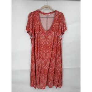Lucky Brand Paisley Bohemian Shirt Dress Women Plus Size 1X Red‎ Western Peasant